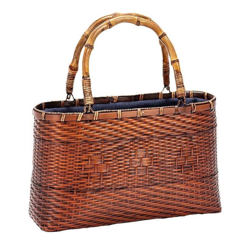Bamboo Woven Antique Style Basket Han Chinese Clothing Tea Set Bags
