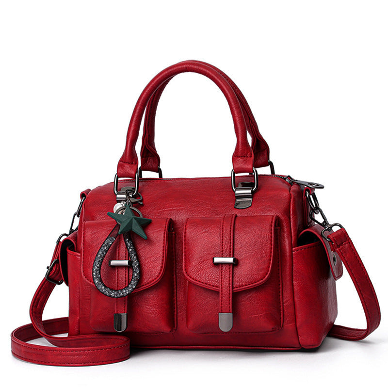 Solid Color Simple Authentic Leather Tactile Feel Tassel Bags