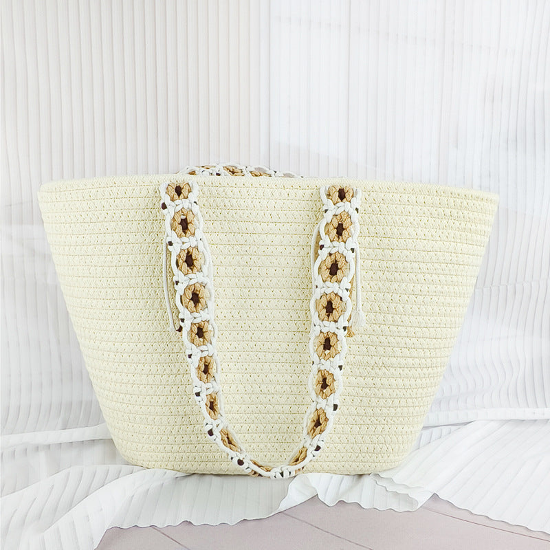 Women's Large Capacity Cotton Thread French Seaside Women's Shoulder Bag
