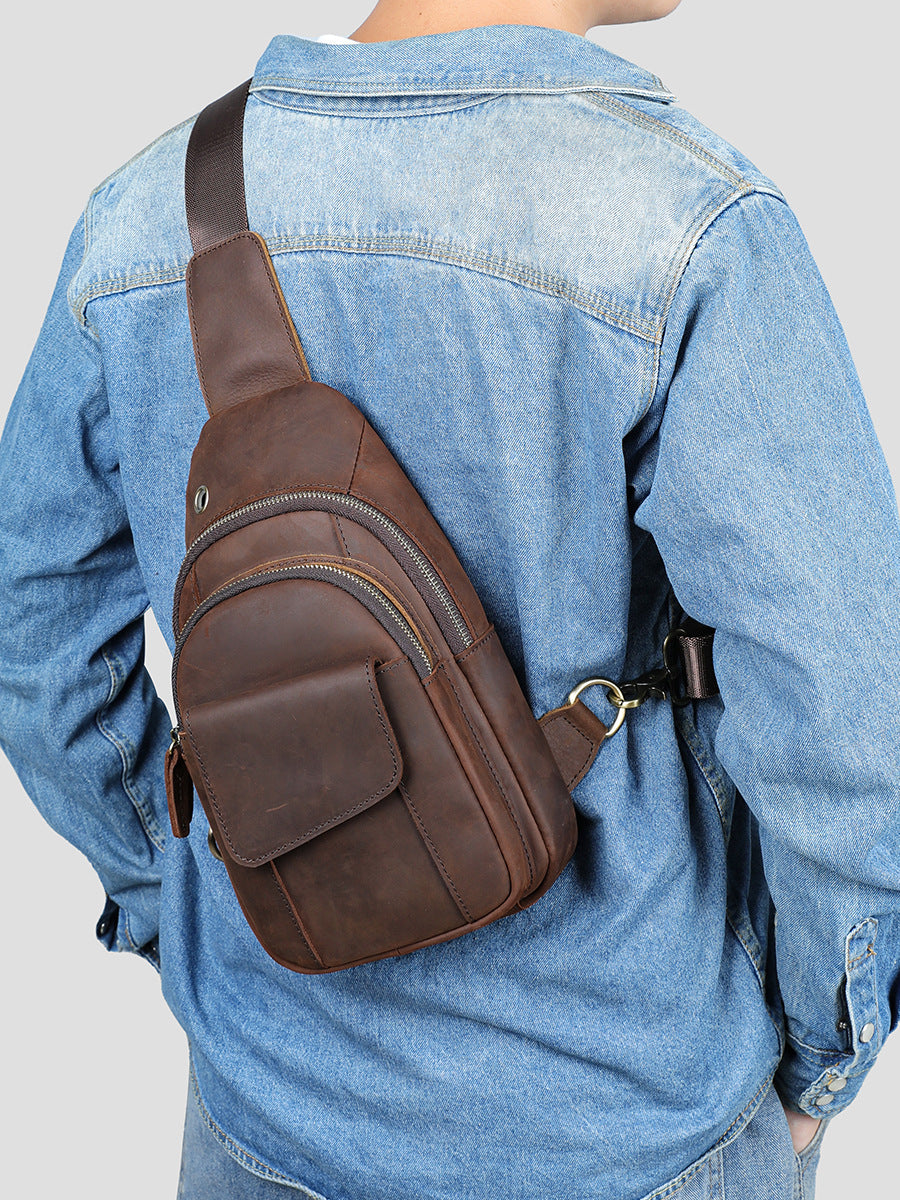 Men's Crazy Horse Leather Large Capacity Genuine First Layer Men's Chest Bag