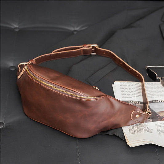 Men's Trendy Fashionable Retro Crazy Horse Leisure Men's Chest Bag