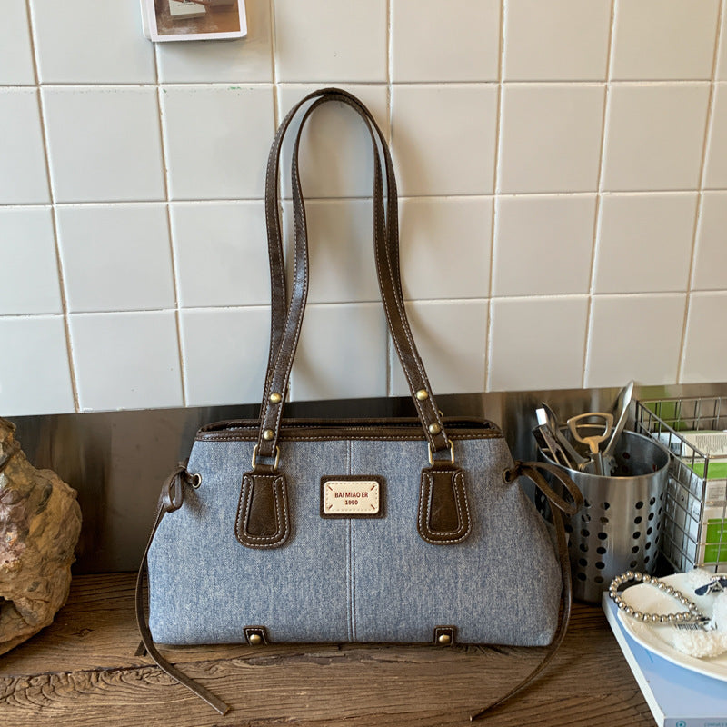 Women's Retro Denim Light Luxury Minority Senior Tote Bags