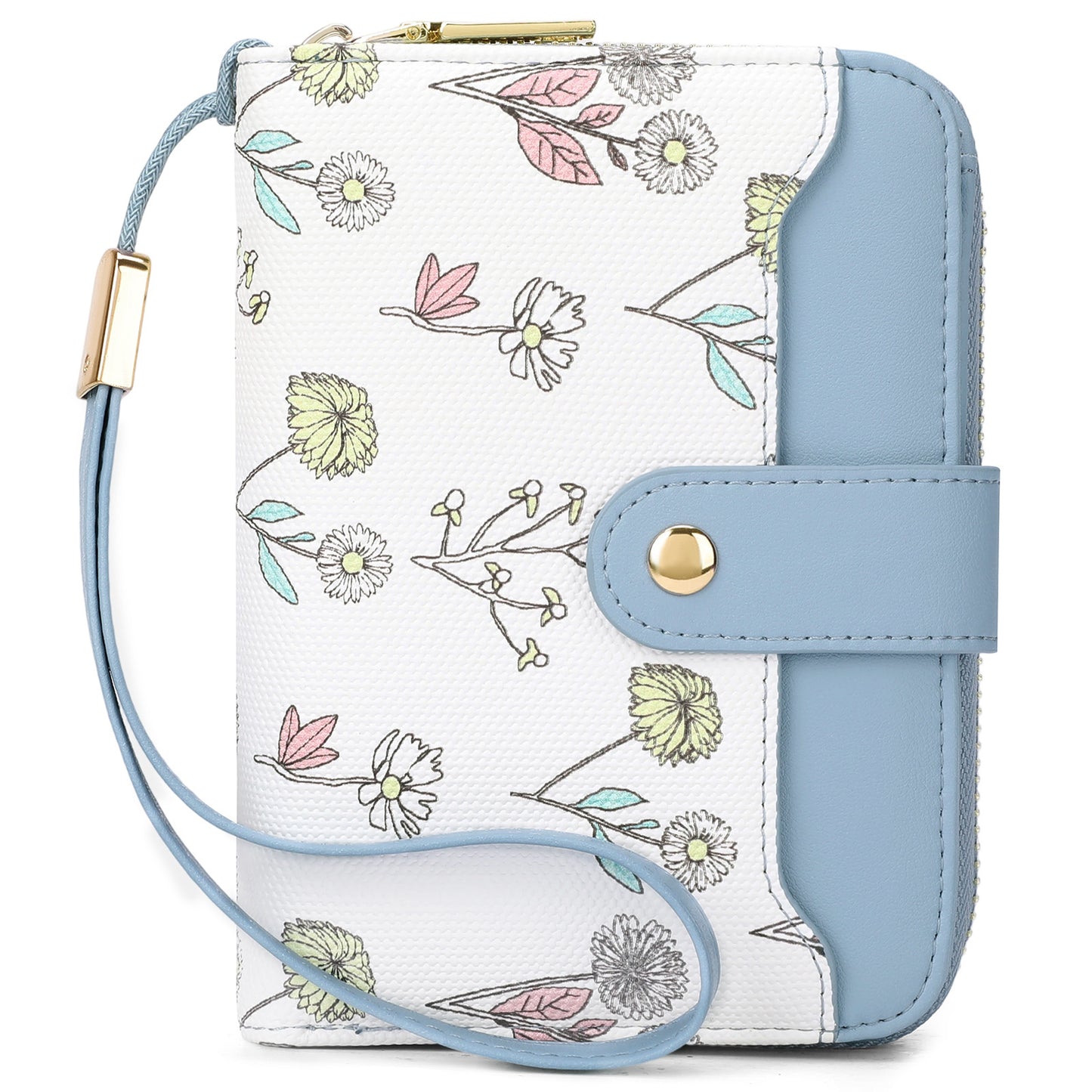 Women's Style Painting Flower Snap Clip Zipper Multiple Slots Ladies Wallet