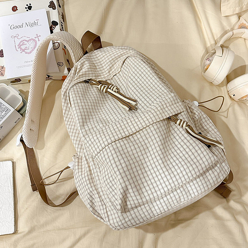 Good-looking Mori Style Fresh Plaid Heart Korean Party Backpacks