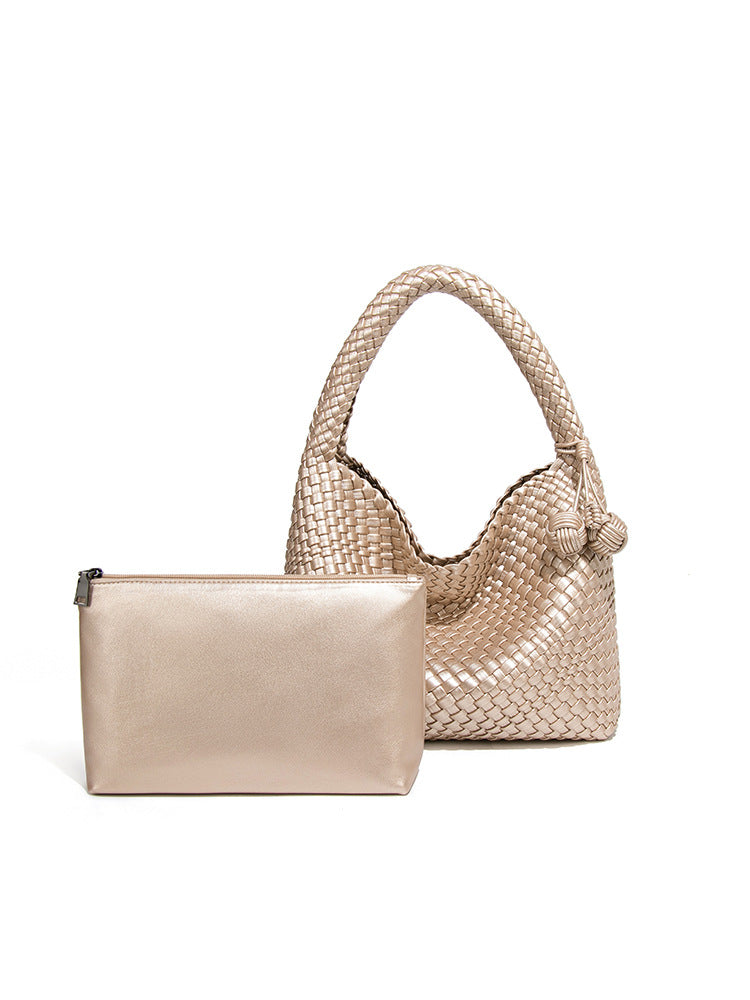 Popular Champagne Gold Woven Large Capacity Tote Bag