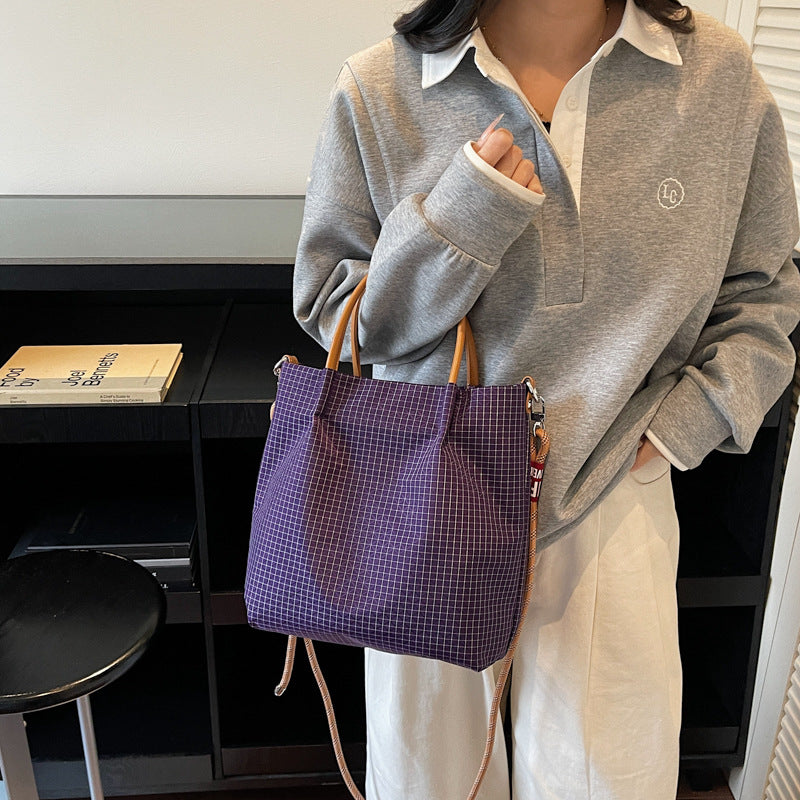 Portable Large Capacity Lightweight Plaid Commute Tote Bags