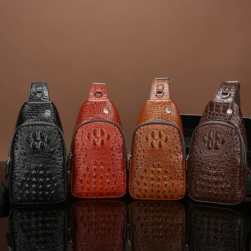 Men's Trendy Crocodile Pattern Retro Large Capacity Men's Messenger Bags