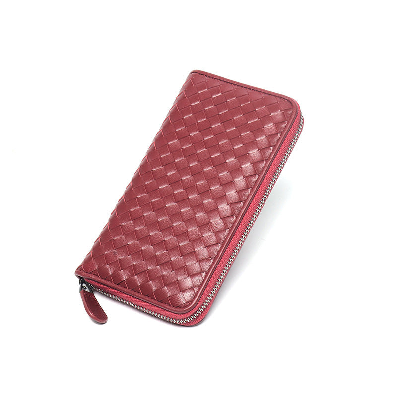 Women's & Men's Leather Korean Style Hand-woven Sheepskin Long Purses