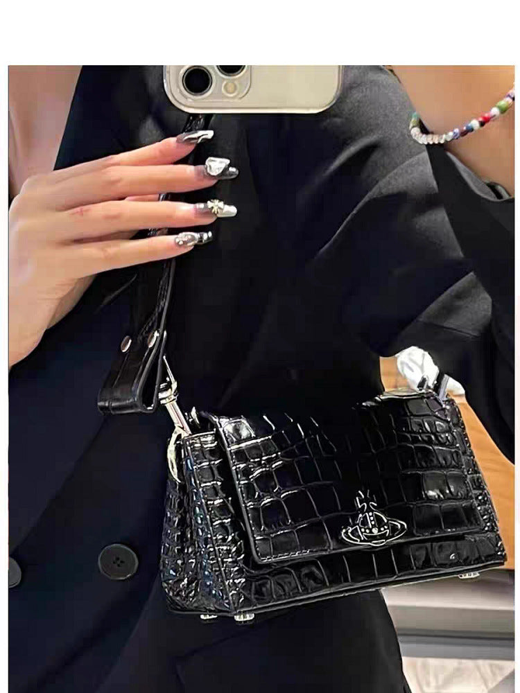 Crocodile Pattern Underarm Saturn Classic Patent Leather Women's Messenger Bag