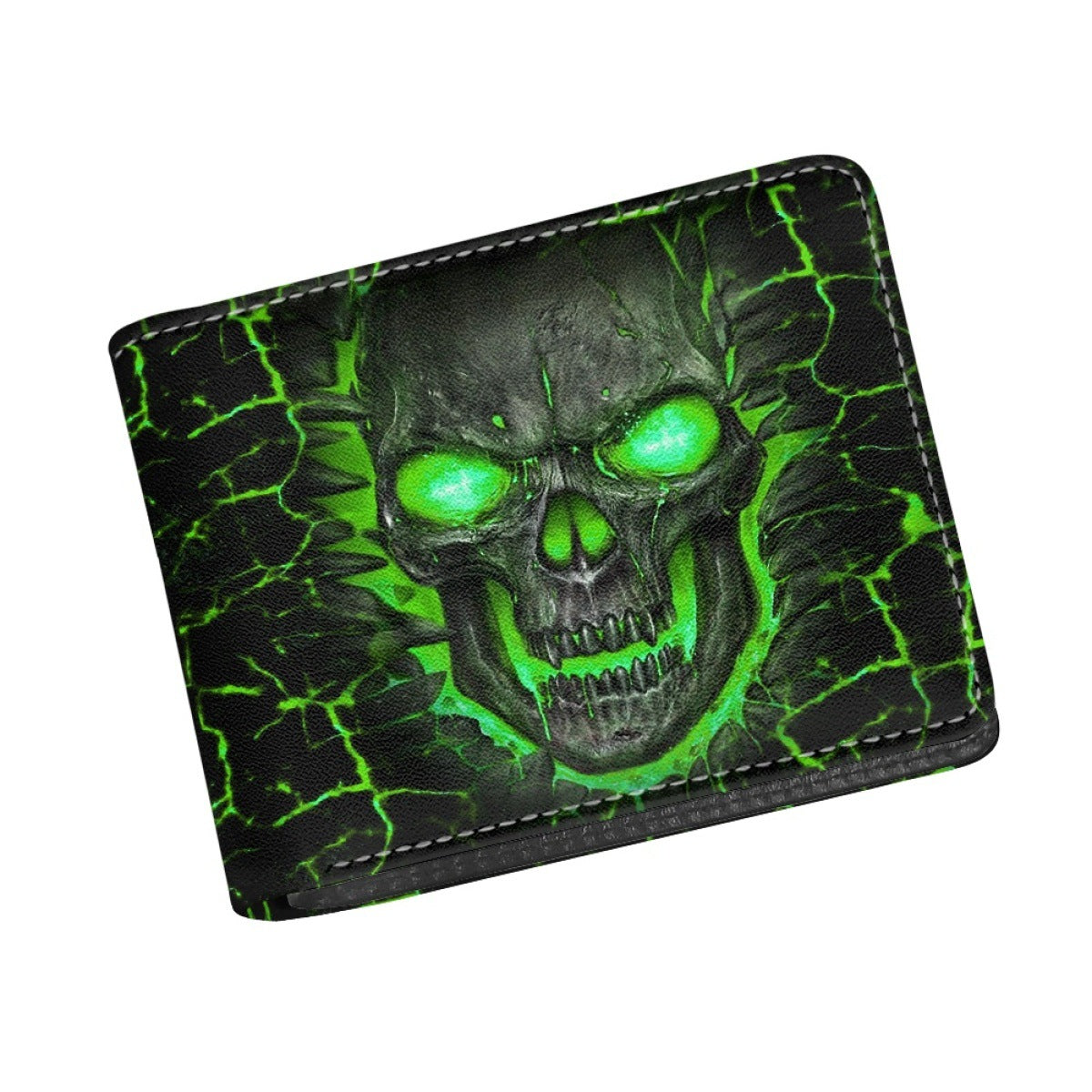 Men's Blue Flame Skull Print Folding Men's Wallet