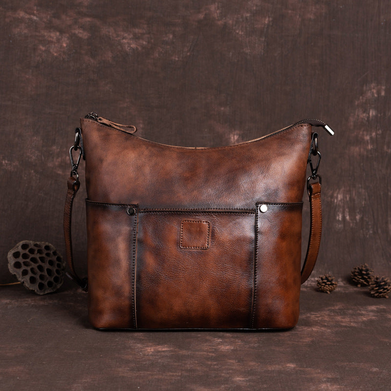 First Layer Cowhide Retro Hand-rub Color Straight Hair Support Bags