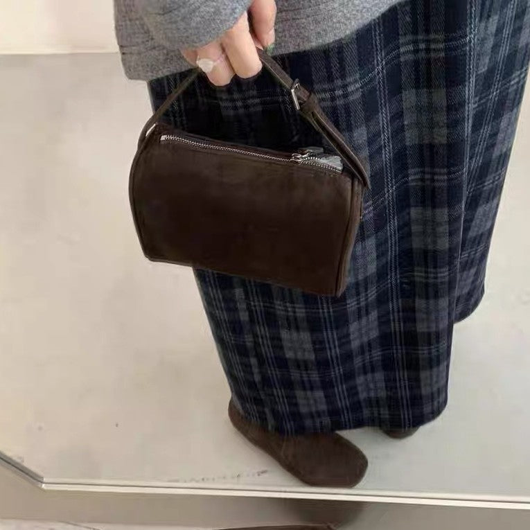 Korean Style Niche Pen Suede Leather Underarm Mini Pouch Small Square Bag