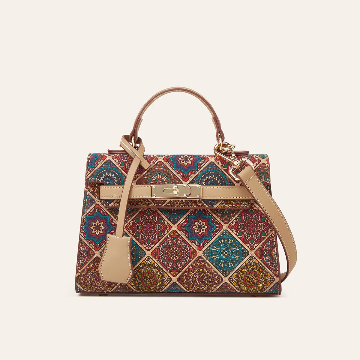 Women's Ethnic Print Large Capacity Portable Commuter Cork Women's Handbag