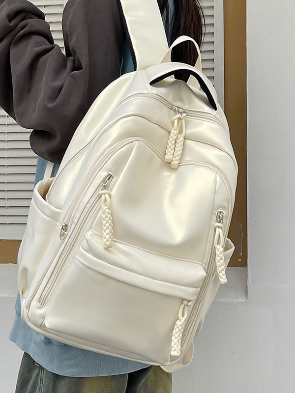 Women's Soft Leather Large Capacity Solid Color College Student Schoolbag