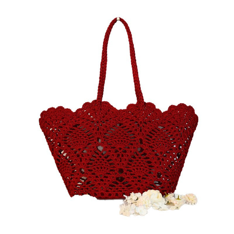 Fishtail Pattern Hollow Woven Basket Beach Bags