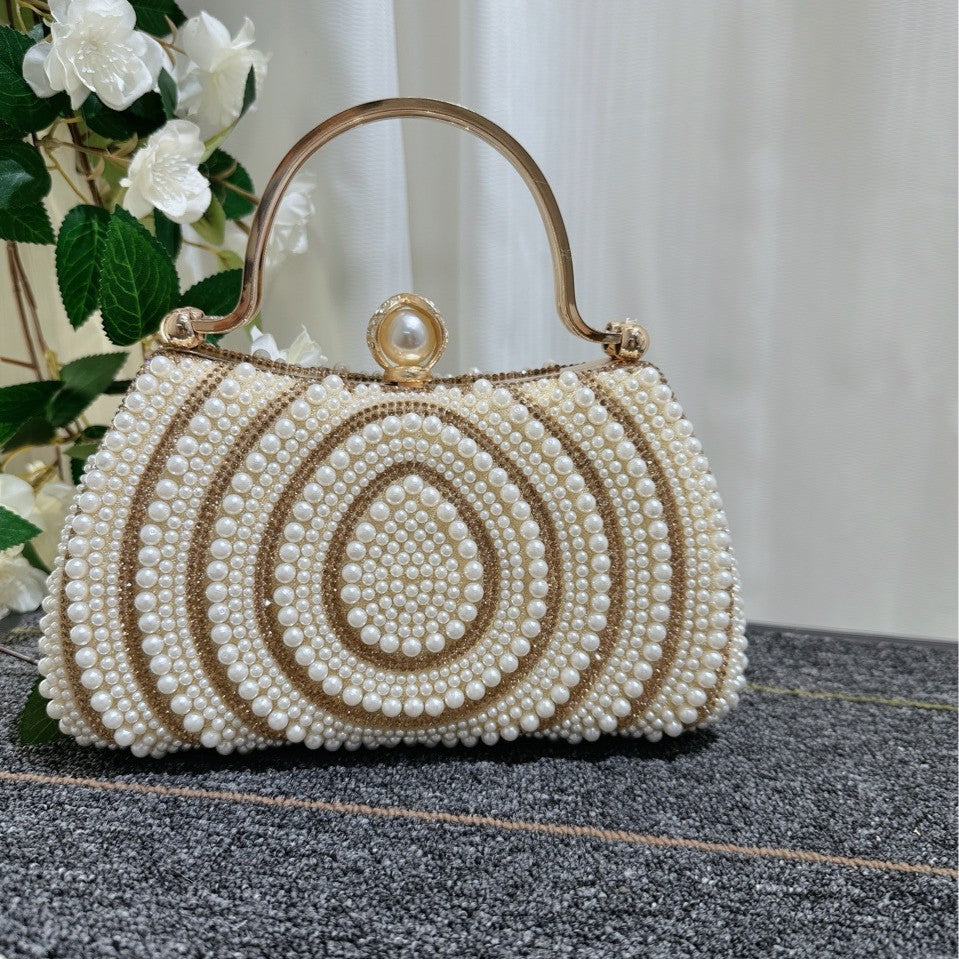 Women's Pearl Banquet Dress Diamond Clutch Oblique Dinner Bag