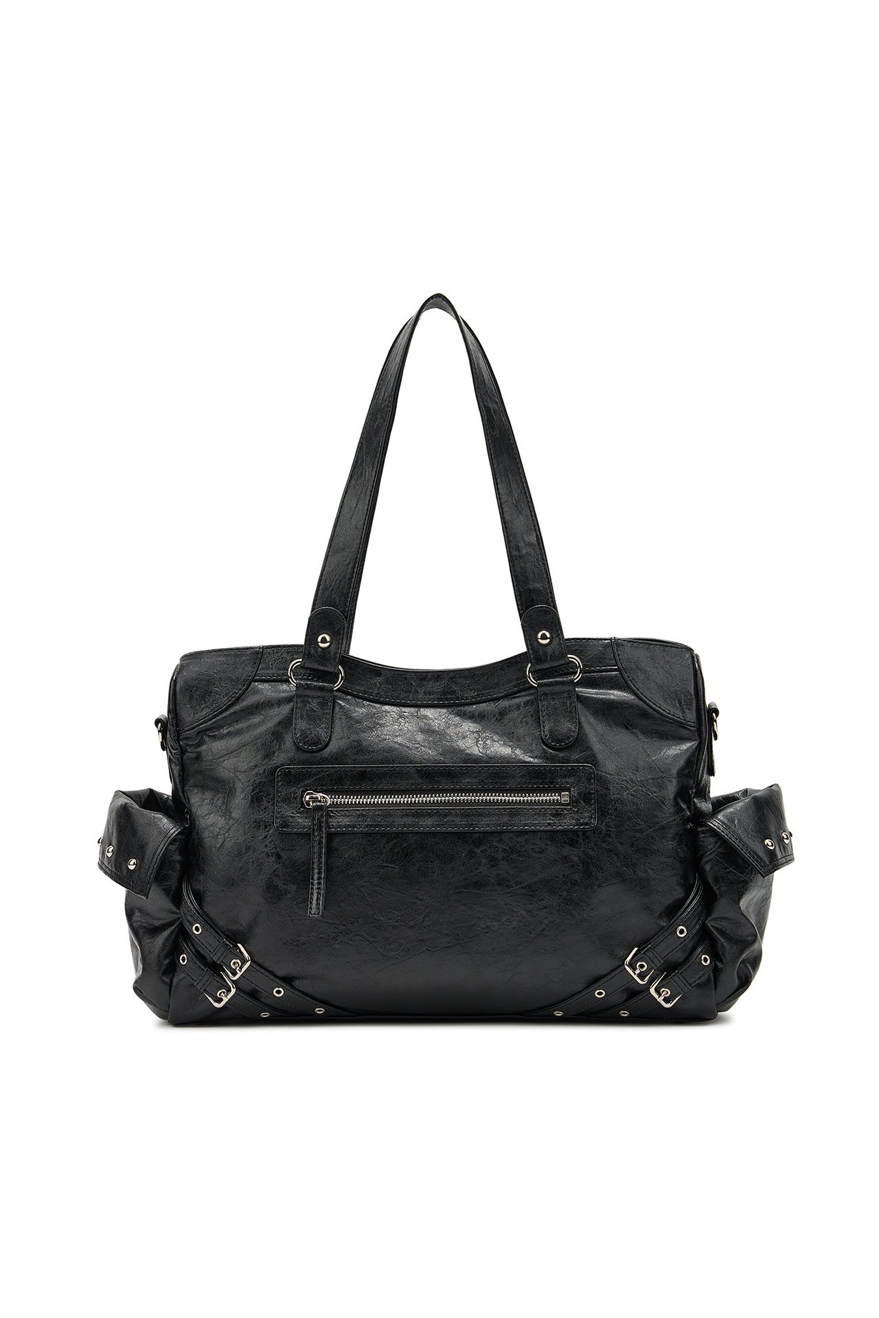 Women's Niche Motorcycle Large Drawstring Pocket Studded Tote Bag