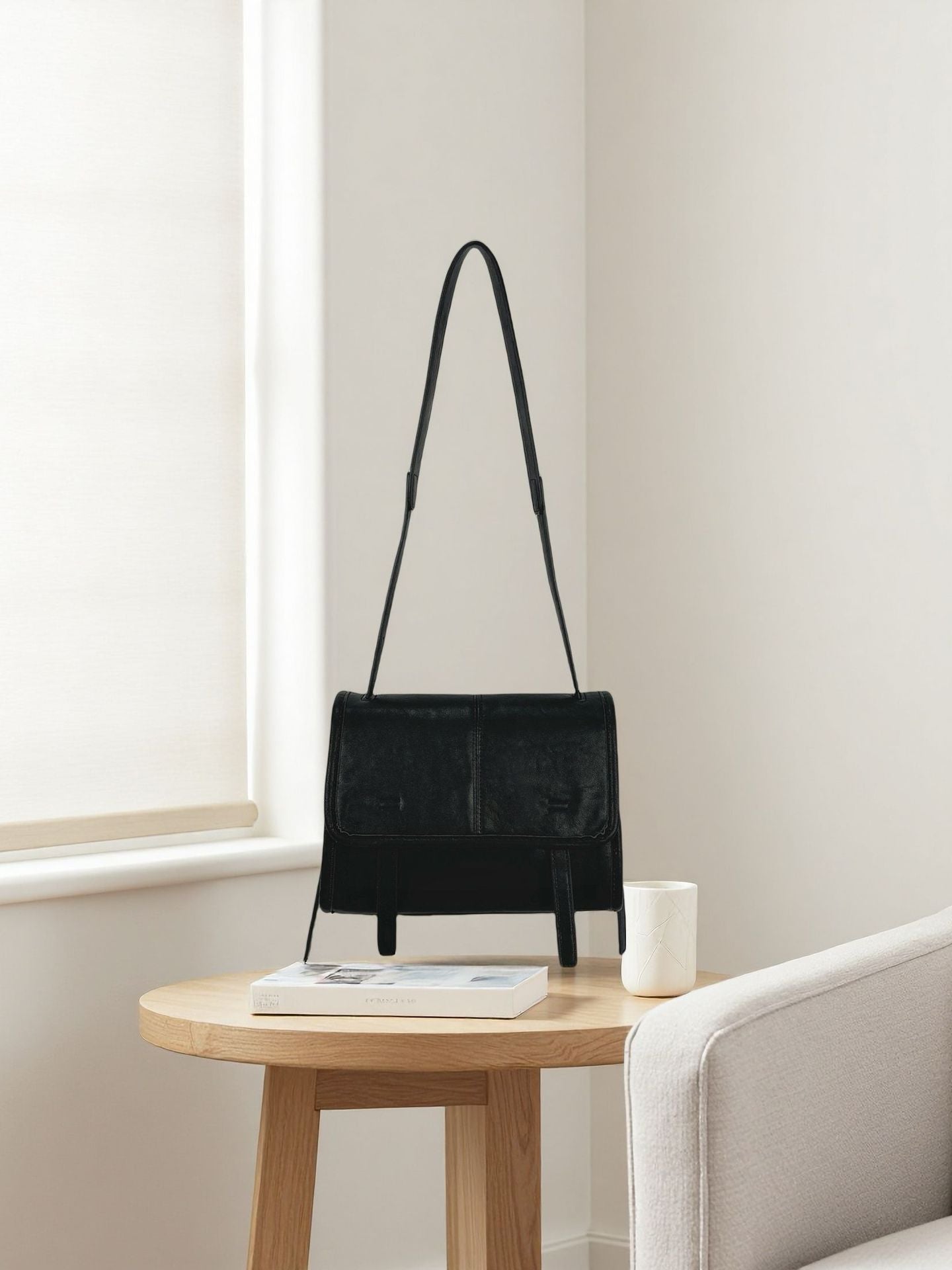 Women's Soft Leather Warm College Black Minimalist Tote Bags