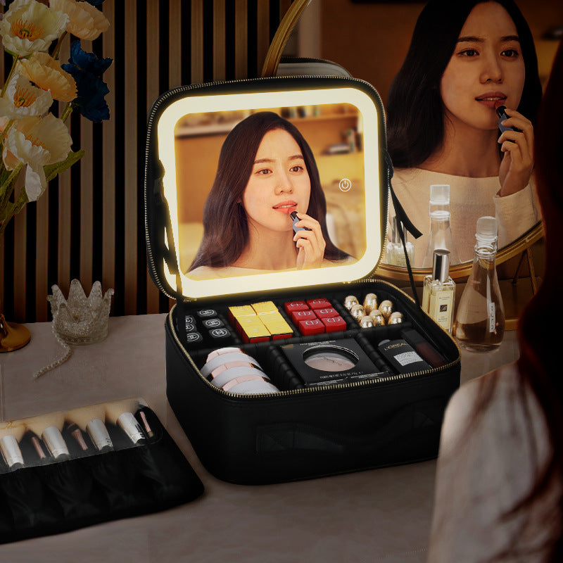 Light Full Screen Mirror Portable Cosmetics Makeup Bag
