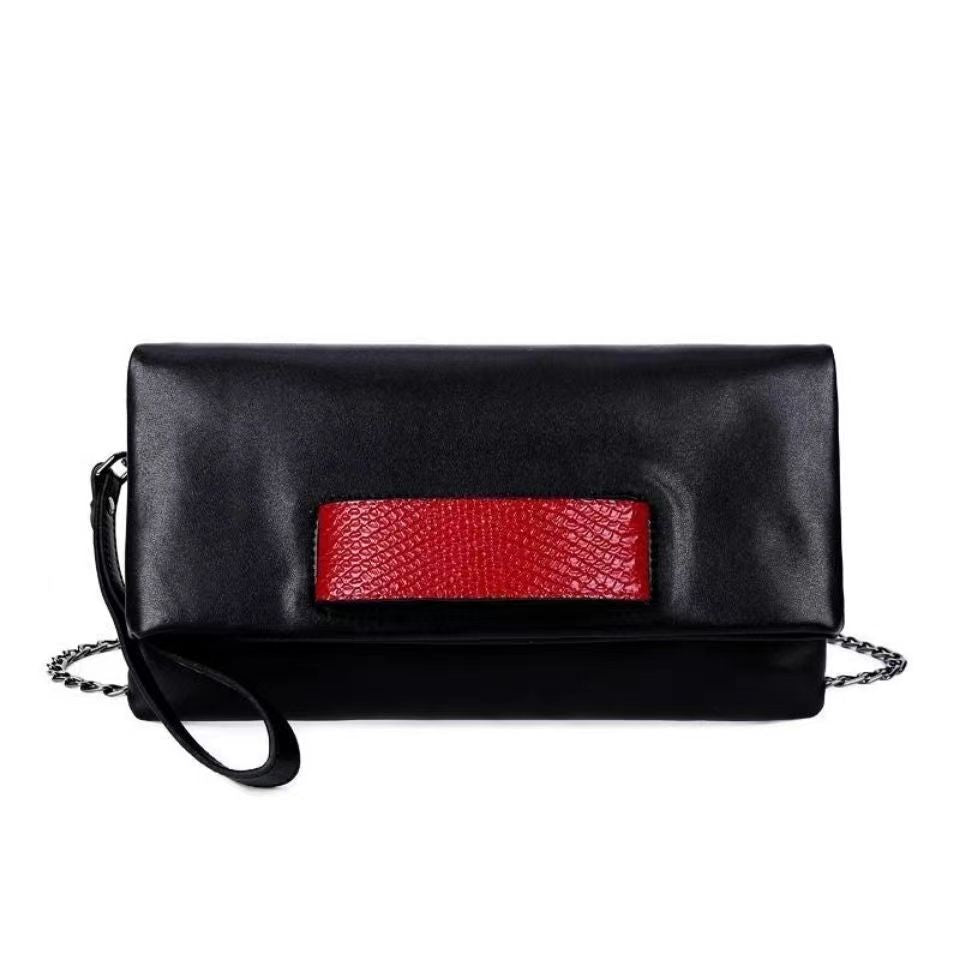 Women's Genuine Leather Elegant Envelope Soft Color Collision Women's Clutch