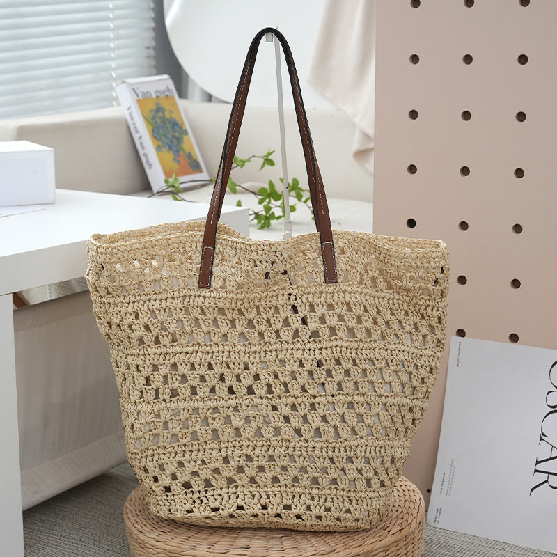 Women's Straw Large Capacity Totes Hollow Vacation Women's Shoulder Bag