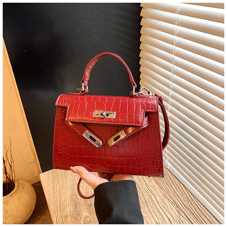 Women's High-grade Stone Pattern Latch Fashion Retro Small Square Bag