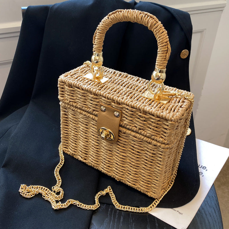 Women's Retro Straw Summer Stylish Beach Box Handbags