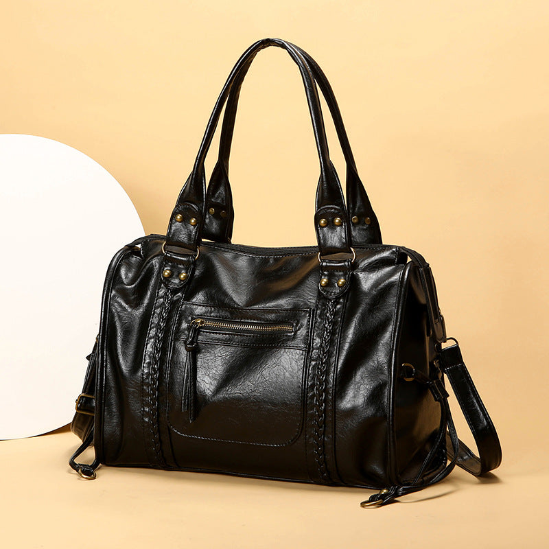 Women's Retro Motorcycle Portable Large Capacity Short Women's Handbag