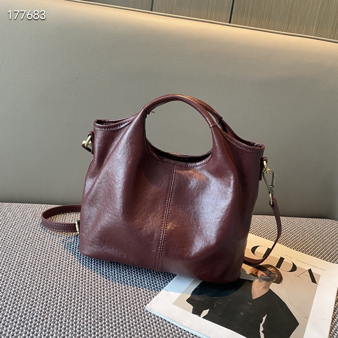 Women's First Layer Cowhide Retro Portable High-grade Women's Shoulder Bag
