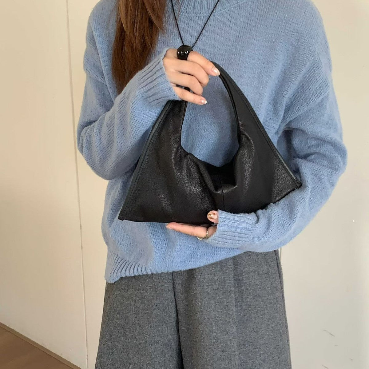 Sheepskin Minimalist Triangle Mini Exquisite Genuine Women's Handbag