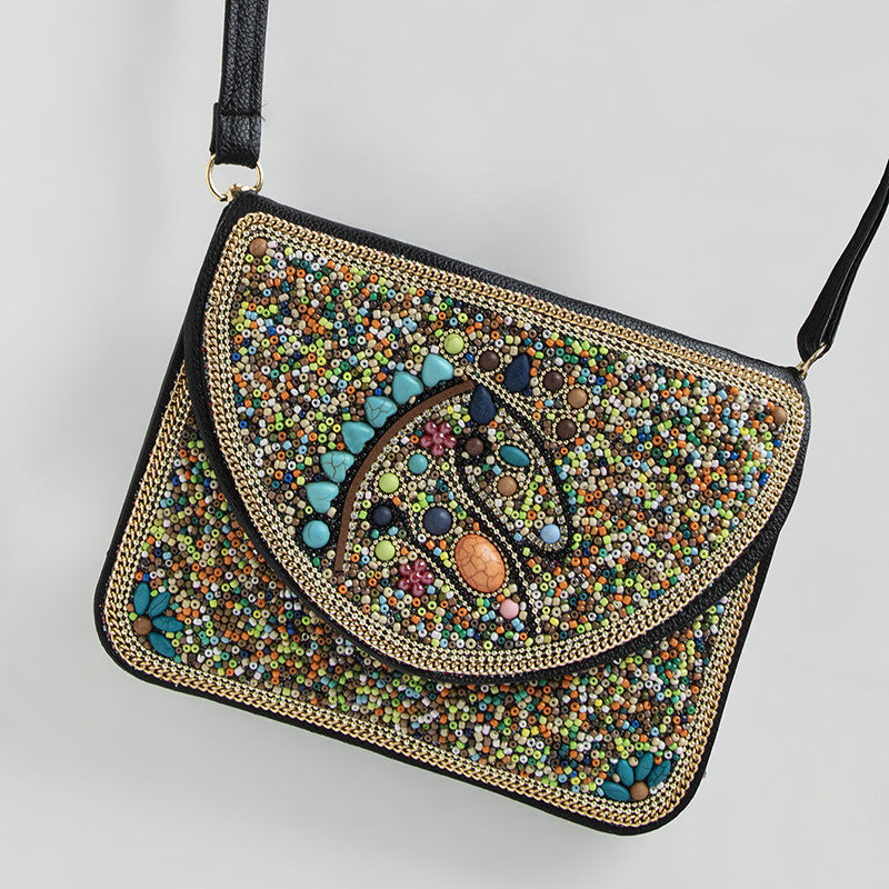 Women's Bohemian Style Bead Ethnic Shell Flower Trip Small Square Bag