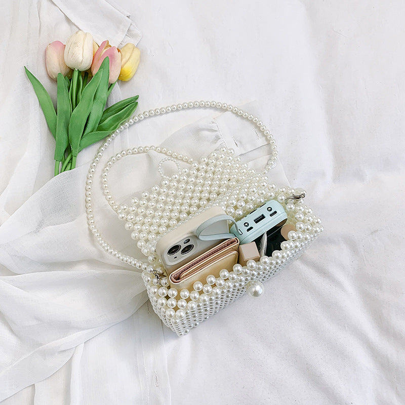 Slouchy Women's Hand-woven Portable Pearl Mini Women's Shoulder Bag