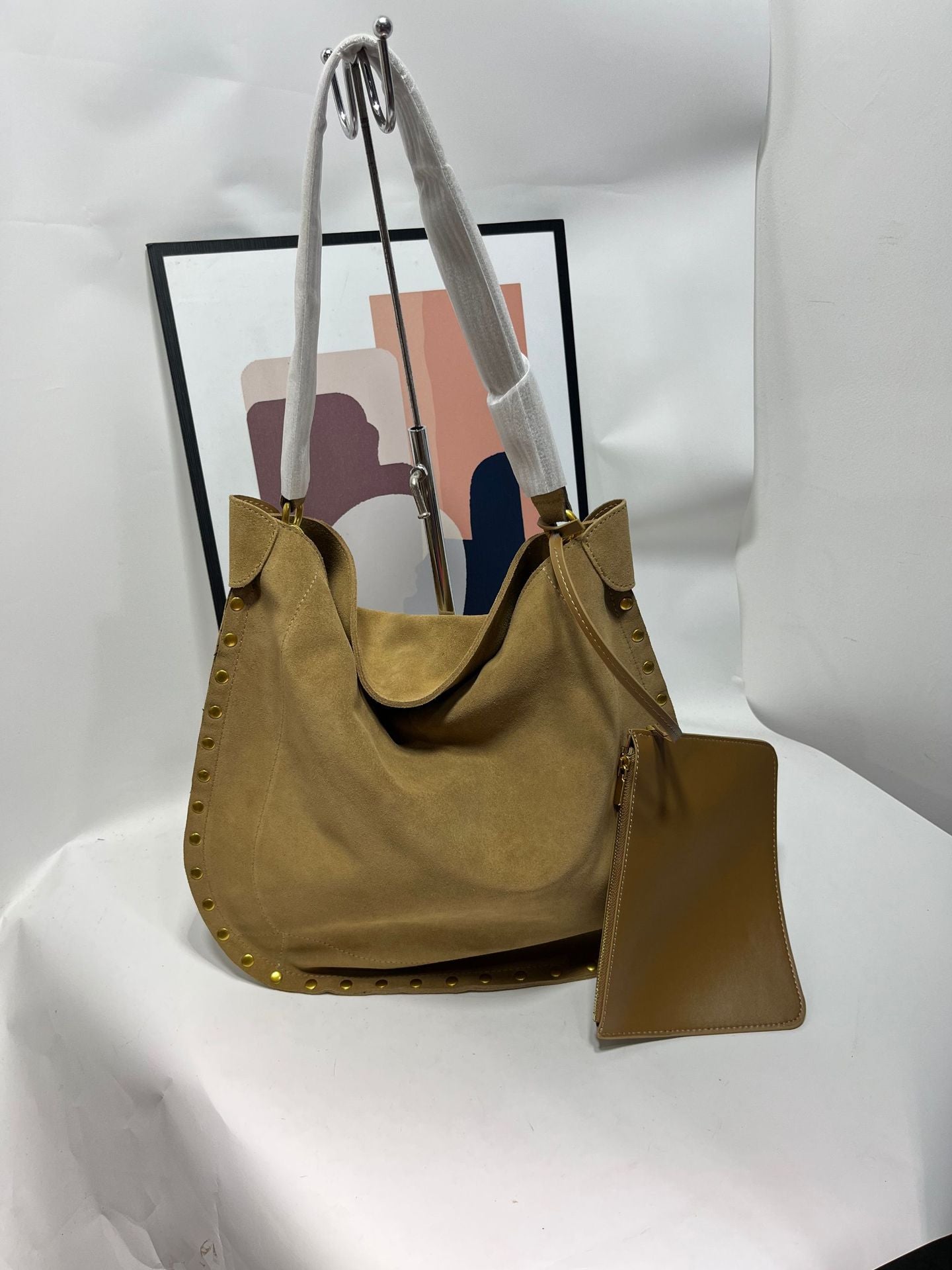 Women's Large Capacity Rivet Saddle Vintage Frosted Suede Women's Shoulder Bag