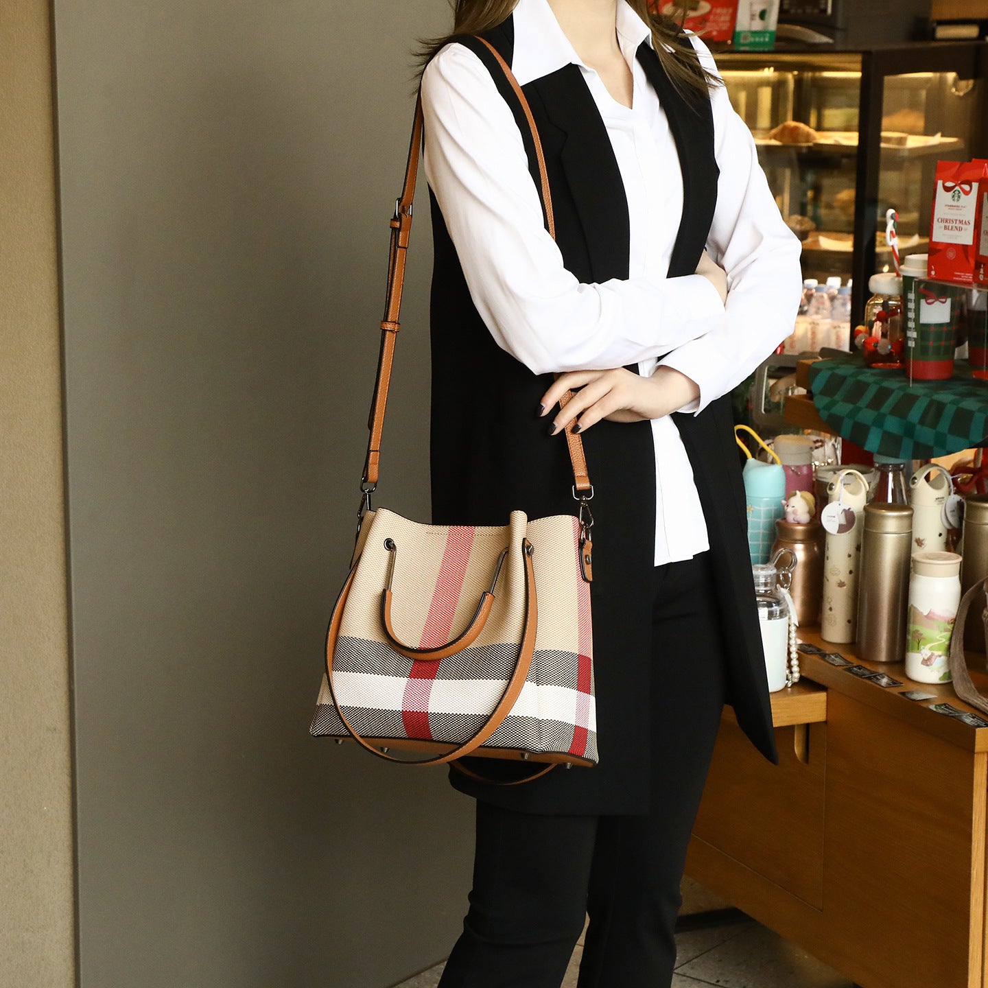 Women's High-grade Color Matching Large Capacity Totes Plaid Women's Shoulder Bag