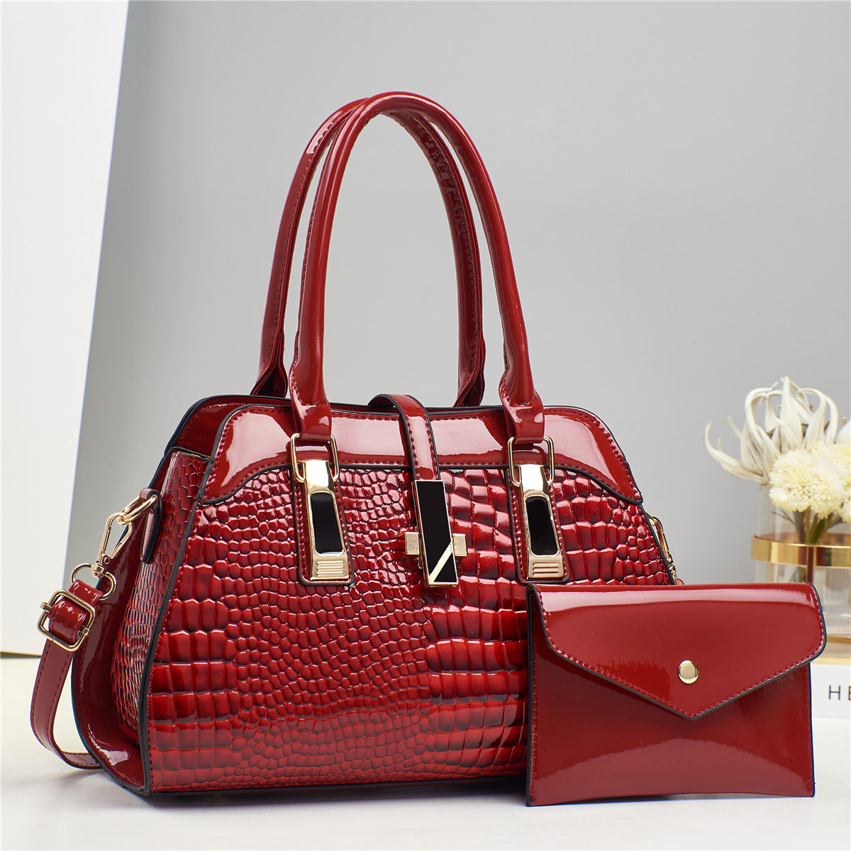 Women's Platinum Shining Leather Mother Crocodile Pattern Women's Handbag