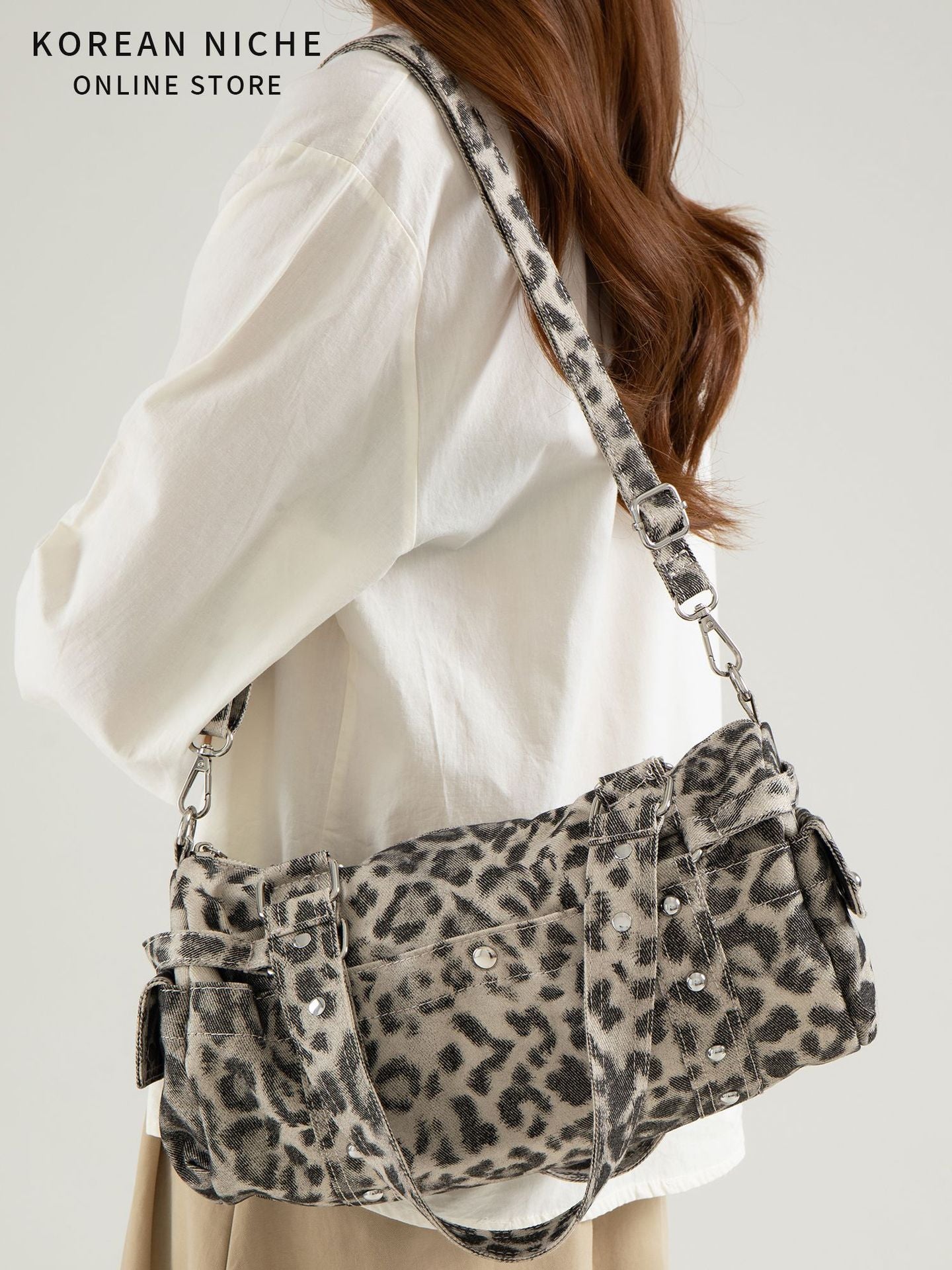 Design Nylon Leopard Print Pillow Large Capacity Women's Shoulder Bag