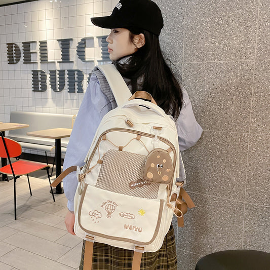 Macaron Contrast Color Lightweight Simple Burden College Student Schoolbag