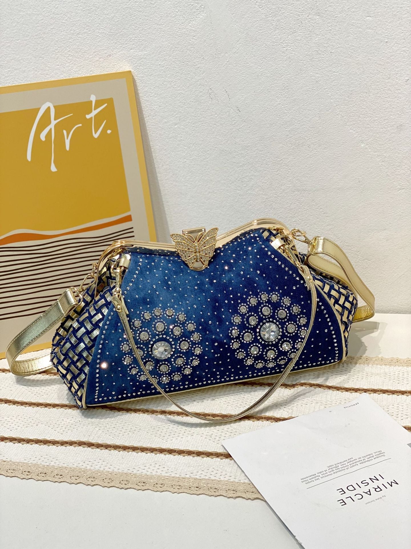 Women's Rhinestone Fashion Jean Butterfly Clip With Diamond Large Capacity Women's Shoulder Bag