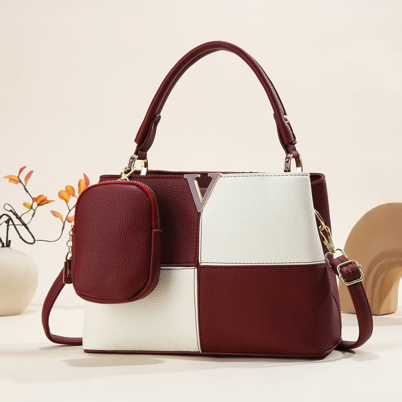 Women's Elegant Fashion Commuter Portable Color Contrast Patchwork Women's Handbag