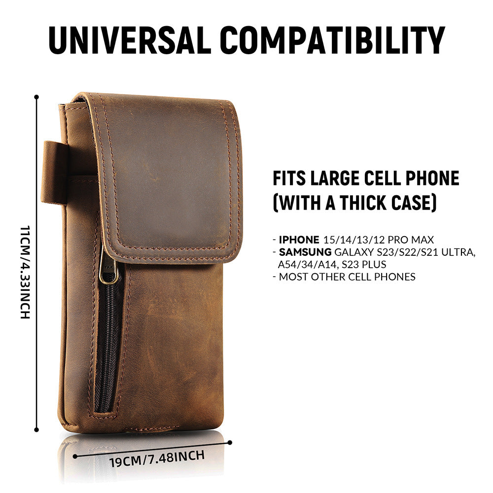 Men's Retro First Layer Cowhide Magnetic Mobile Genuine Leather Men's Fanny Pack