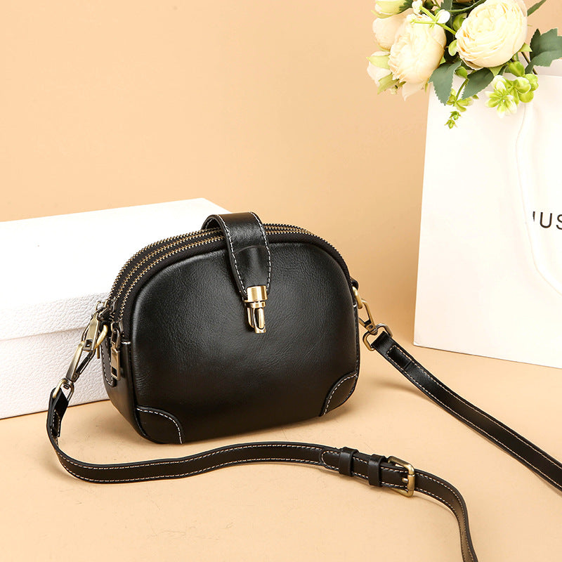 Women's First Layer Cowhide Triple Zipper Genuine Leather Large Small Square Bags
