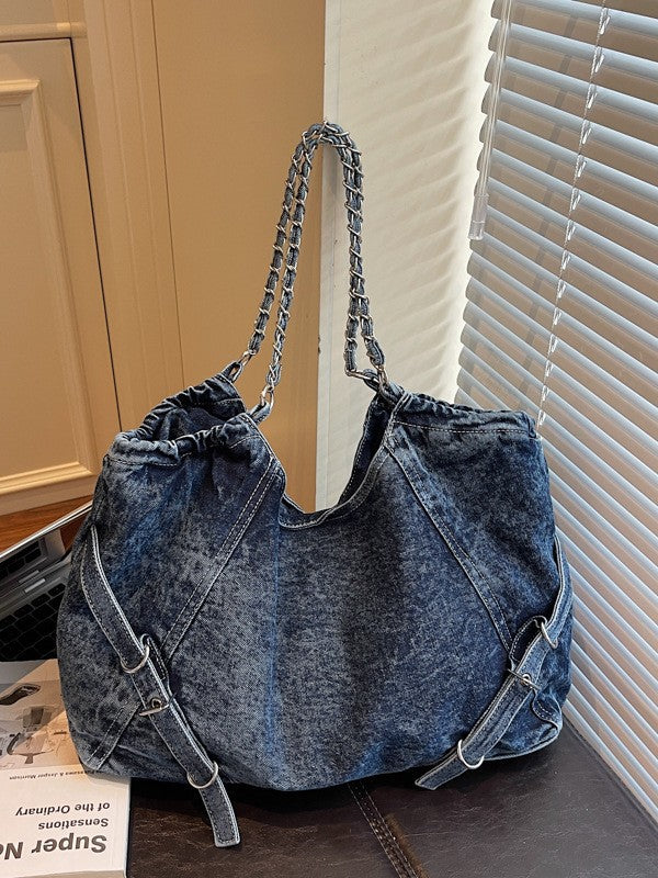 Women's Denim Large Capacity Versatile Leisure Chain Tote Bags