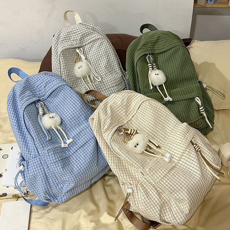 Women's Korean Simple Plaid Large Capacity For Backpacks