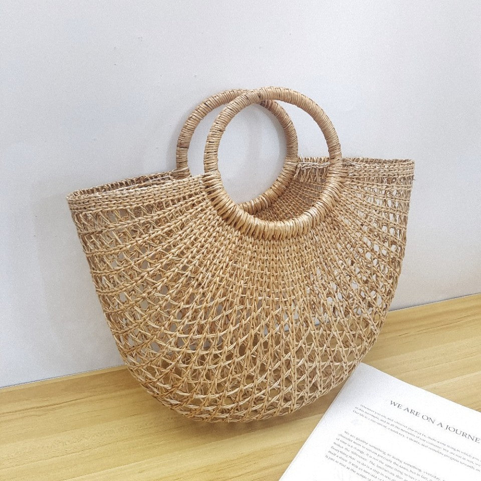 Women's Handmade Yellow Grass Hollow Woven Straw Women's Handbag