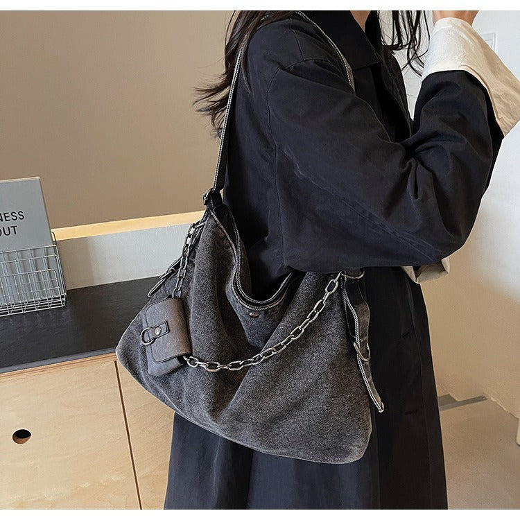 Women's Denim Large Capacity Chain Jeans Fashion Tote Bags