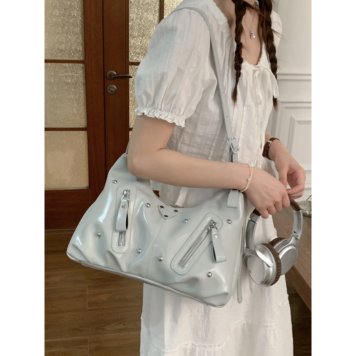 Women's Korean Style Large Capacity Underarm Simple Soft Surface Tote Bag