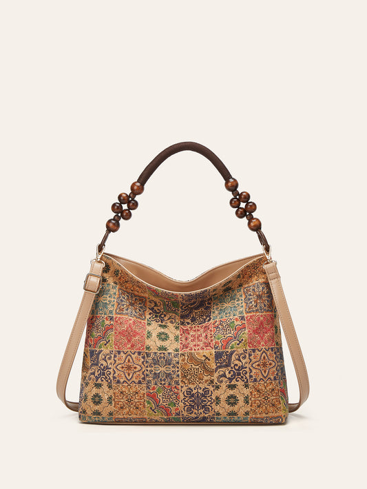 Women's Retro Ethnic Style Cork Tree Leather Tote Bag
