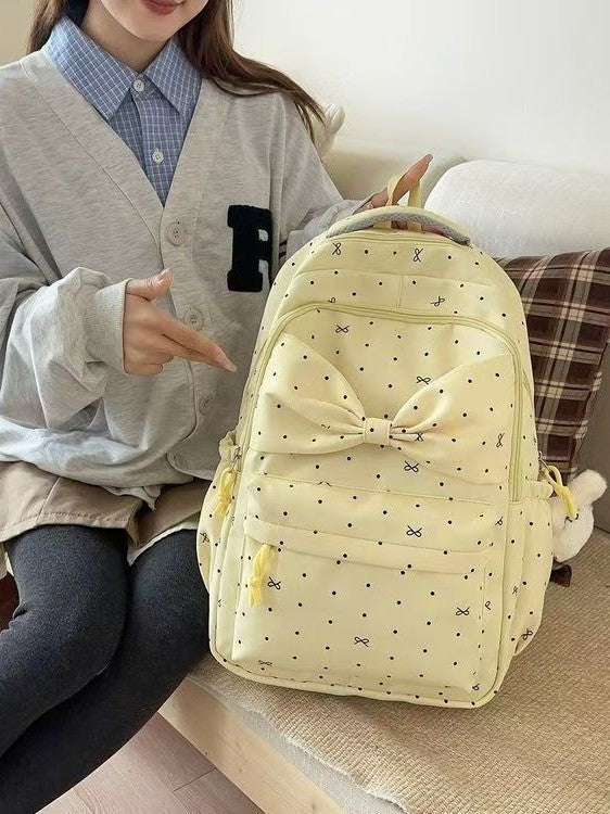 Female Design Sweet Polka Dot Bow College Student Schoolbag