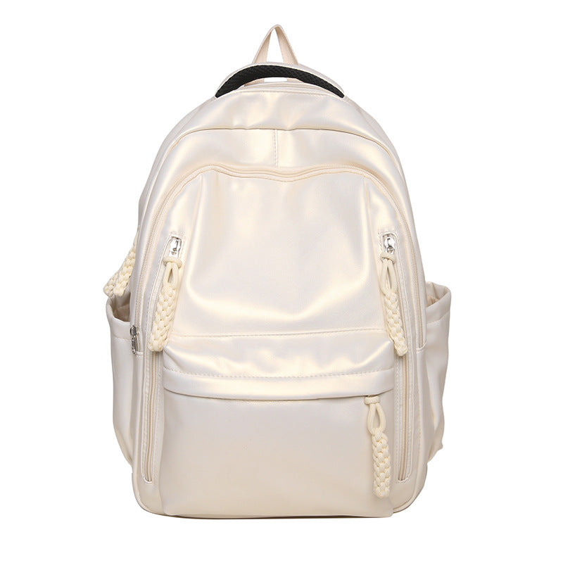 Women's Soft Leather Large Capacity Solid Color College Student Schoolbag