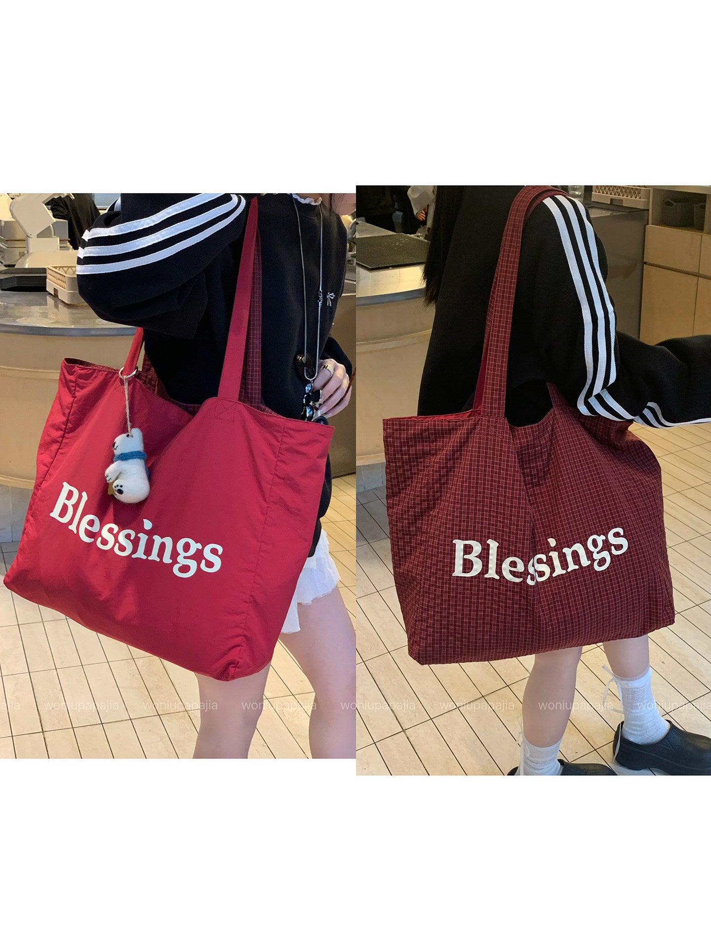 Letter Printed Double-sided Portable Large Capacity Commuter Idle Style Nylon Women's Messenger Bag